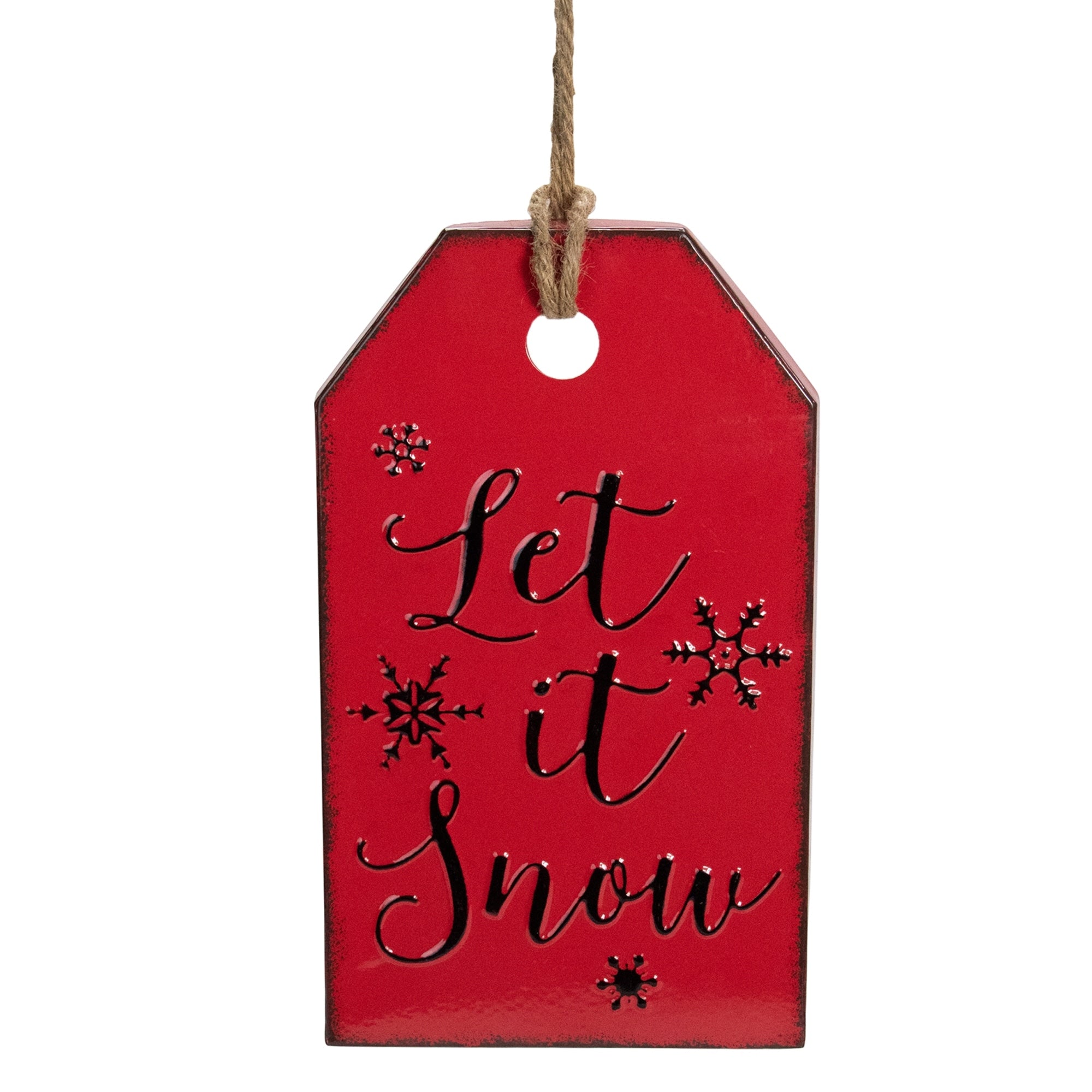 11.75 Red And Black Metal Distressed Let It Snow Christmas Wall Decor