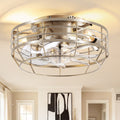 11.8 Inch Modern Caged Ceiling Fan With Lights Flush Mount Quiet Reversible Dc Motor 6 Speed Remote Control Satin Nickel