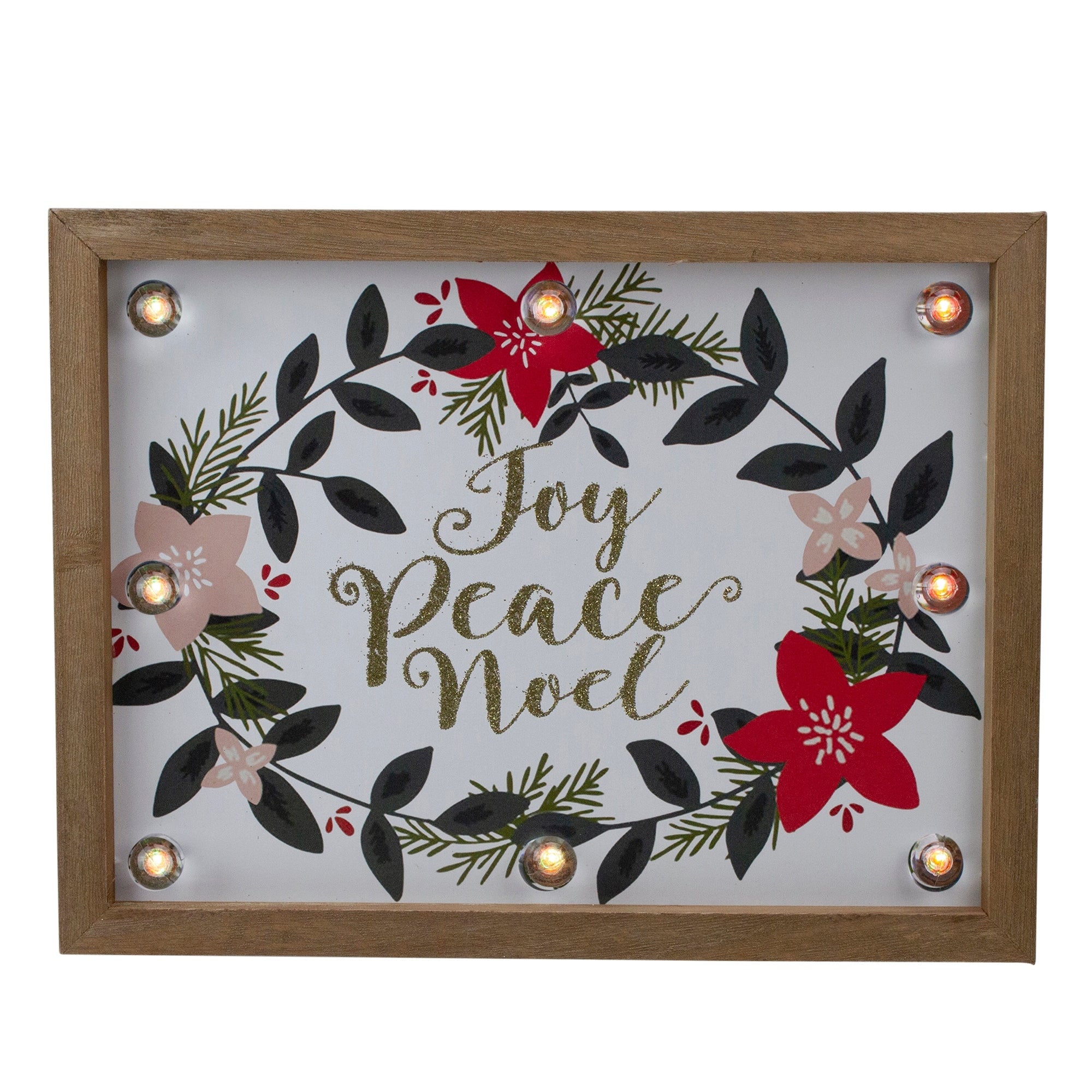 11.8 Brown Framed Floral Joy Peace Noel Wooden Christmas Wall Plaque