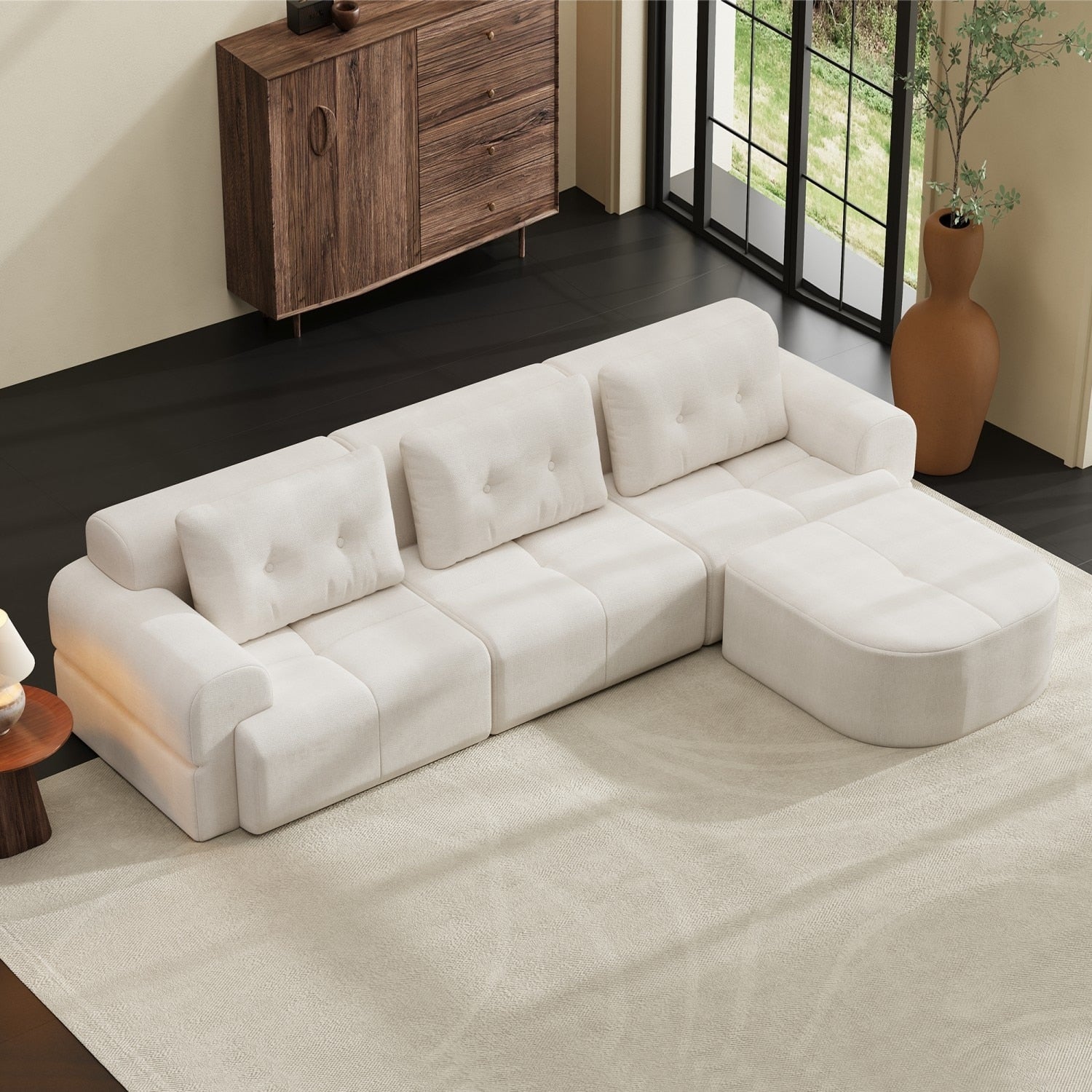 110.23 L Shaped Chenille Sectional Sofa With Movable Ottoman
