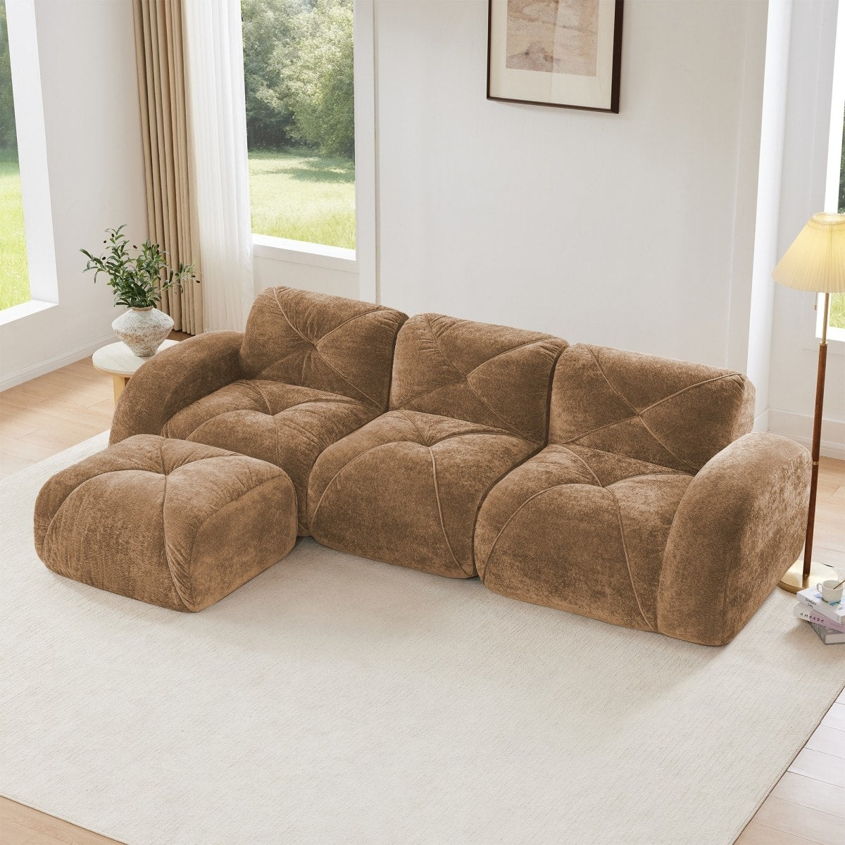 110.6 L Shaped Velvet Sectional Boneless Sofa With Movable Ottoman