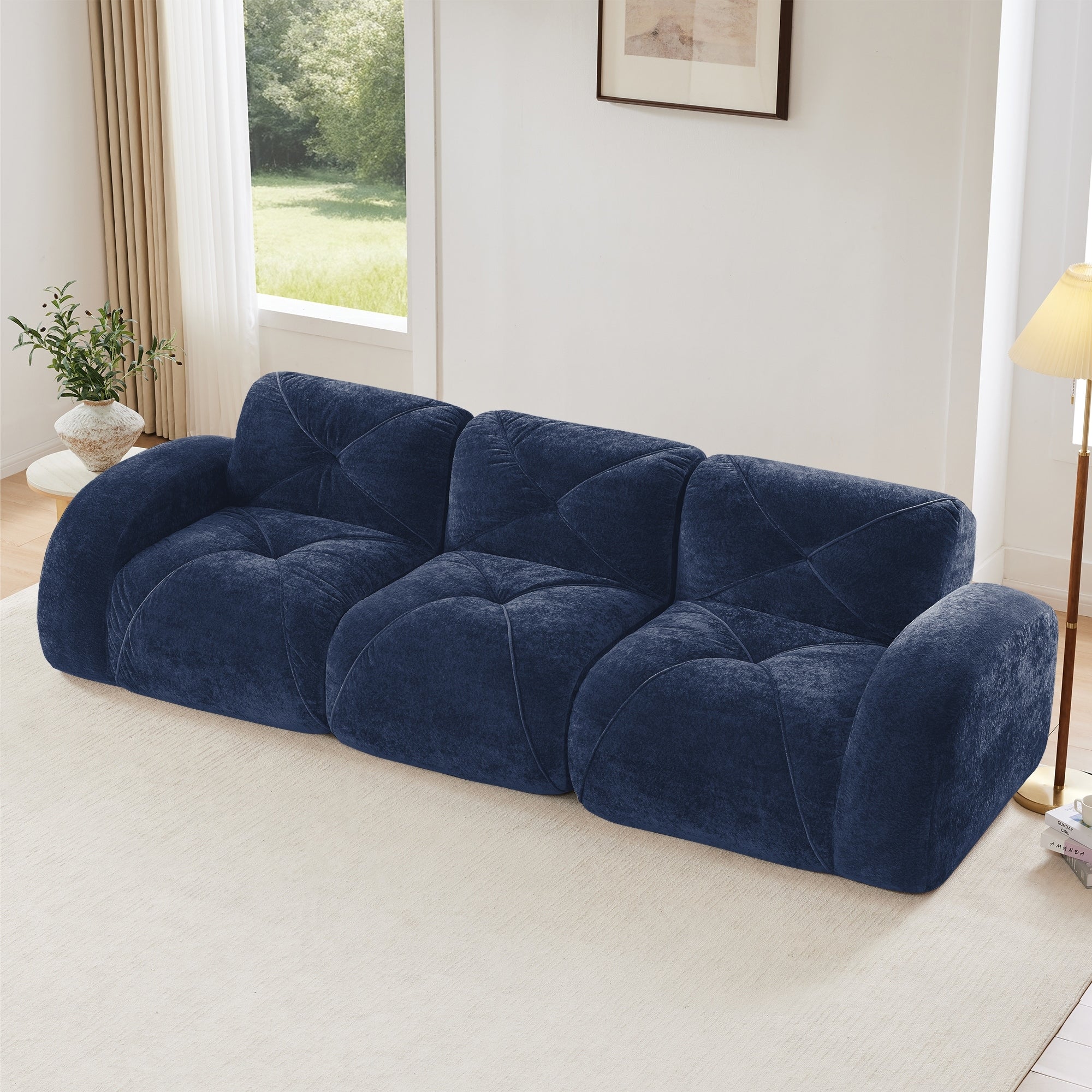 110 Boneless Sofa With Tufted Soft Velvet Fabric Modular Sectional Sofa Couches 32D High Density Sponge
