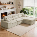 111 L Shaped Slub Chenille Sofa With High Backrest No Assembly Required