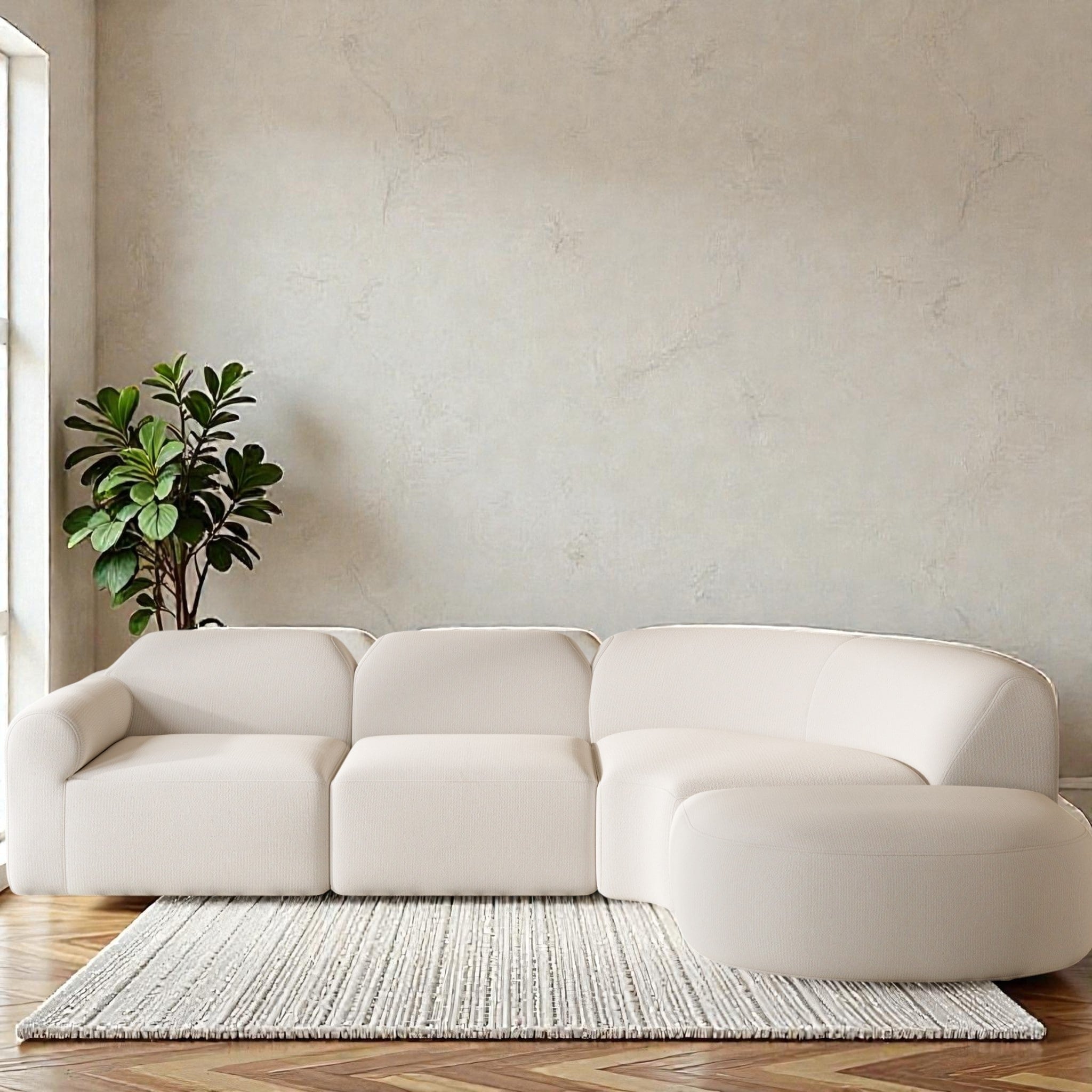 111 Modern Curved Sectional Sofa With Ottoman Fully Assembled Foam Sofa Deep Seat 3 Piece Set
