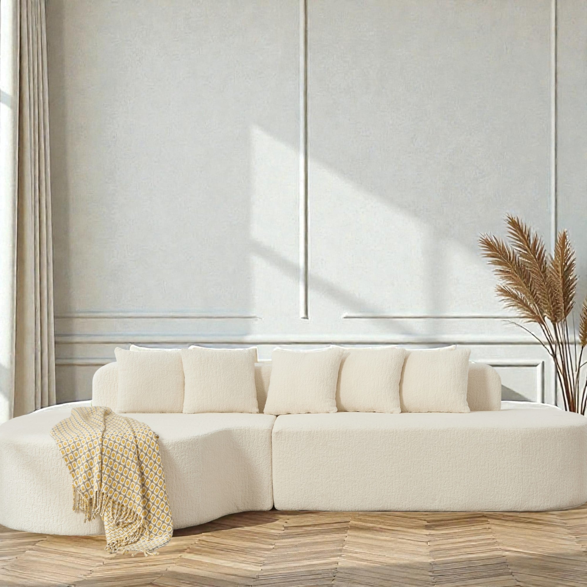 112.2 L Shaped Boneless Sectional Sofa With Chaise Chenille Upholstery Memory Foam No Assembly