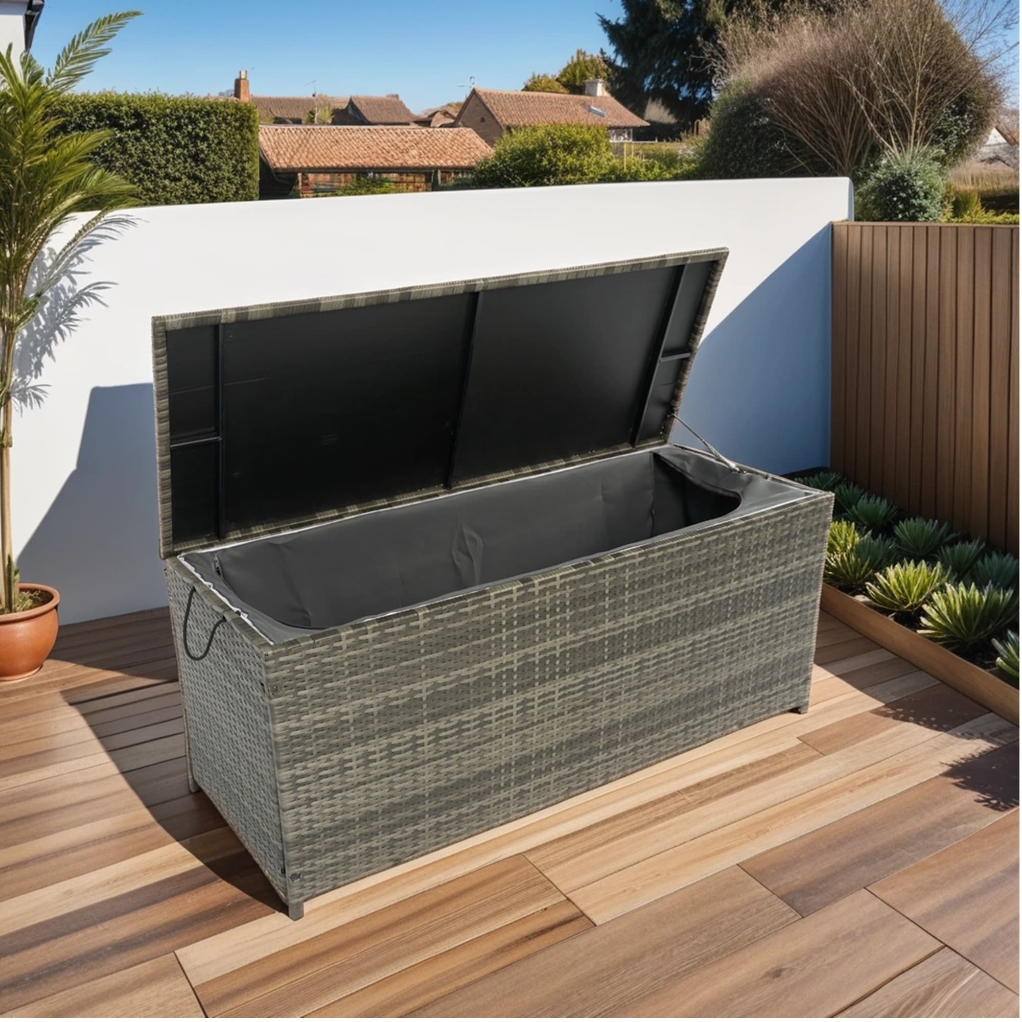 113 Gallon Wicker Patio Deck Boxes With Lid