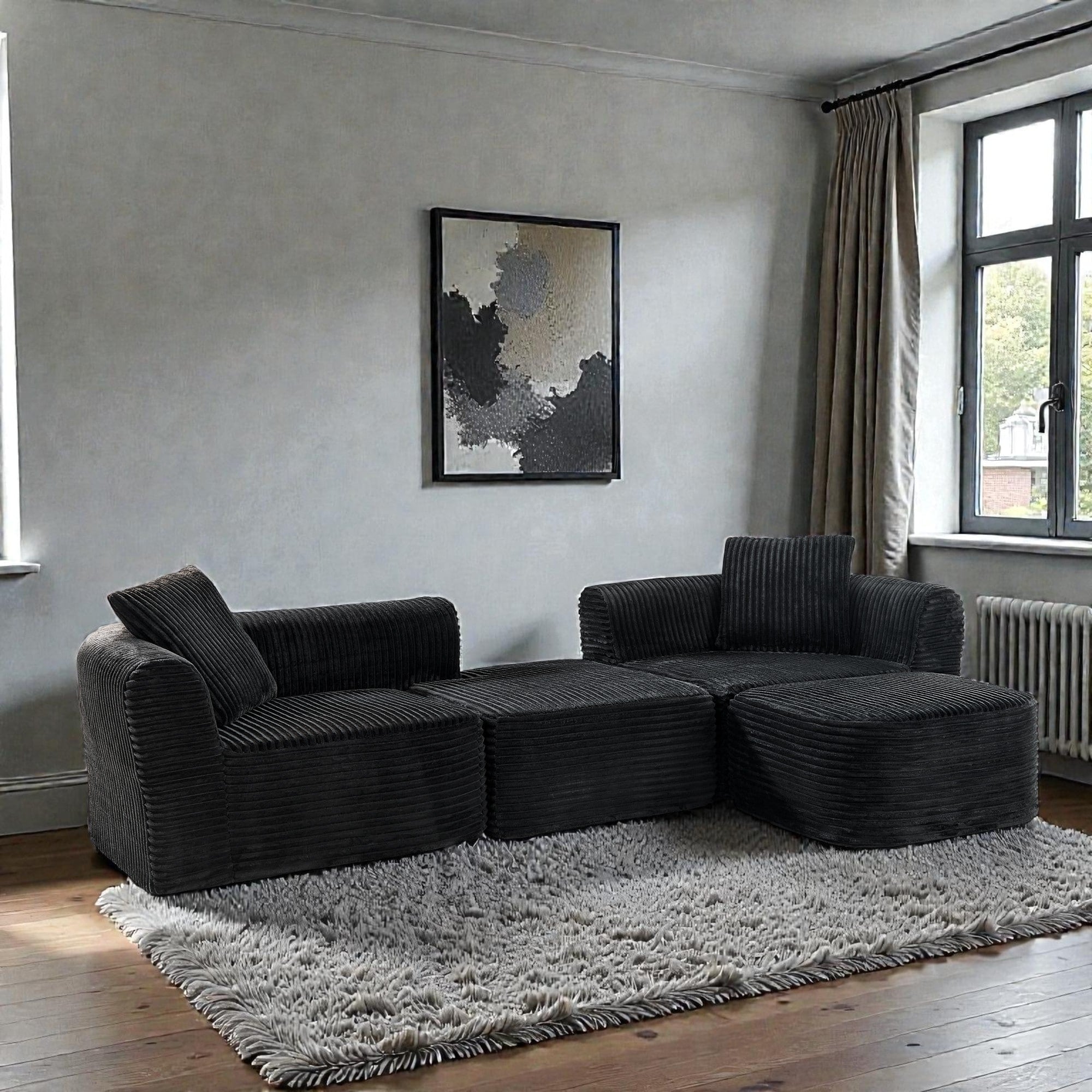 114 Cloud Sectional Couch With L Shape Chaise Modular Corduroy Sofa With Movable Ottoman No Assembly