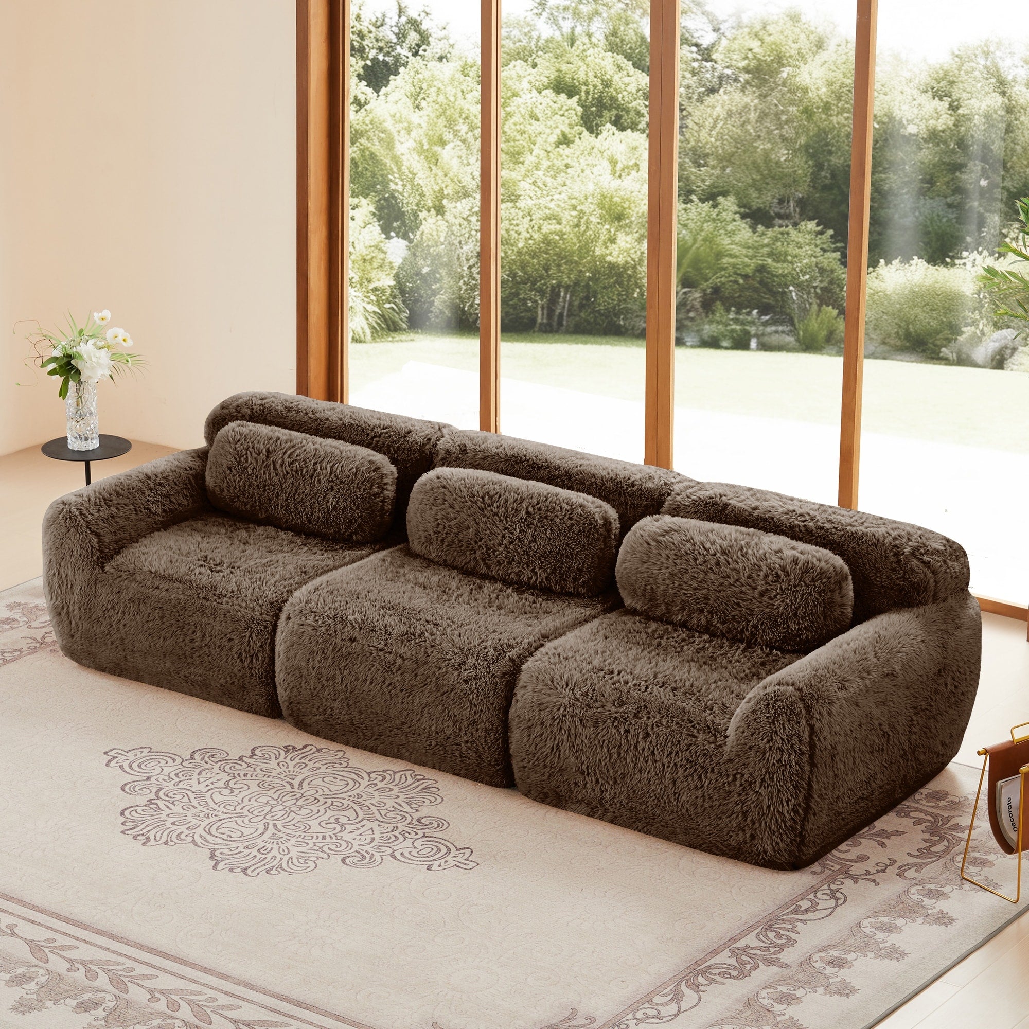 114Soft And Fluffy Plush Fabric Modular Sectional Sofa Couches