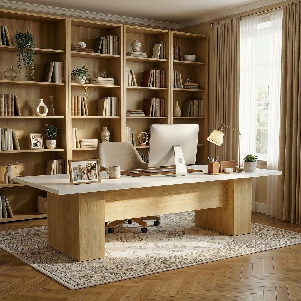 118.1 Large Conference Table Modern Executive Office Desk With Heavy Duty Wood Base Seats 8 10 Dining Table