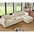 119.2 L Shaped Corduroy Sectional Sofa With Console And Ottoman