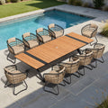 11Pc Outdoor Patio Aluminum Dining X Frame Table And Rattan Chairs Set With Umbrella Hole