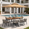 11Pc Outdoor Patio Dining Set Aluminum Table With Sunbrella Cushion Chairs W Premium Market Umbrella Sets