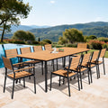11Pc Outdoor Patio Dining Set Aluminum Umbrella Hole Table With Stackable Chairs
