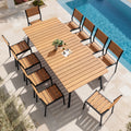 11Pc Outdoor Patio Dining Set Aluminum Umbrella Hole Wood Like Table With Stackable Chairs