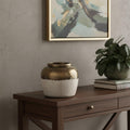 11 Antiqued Bronze And Light Gray Color Block Ceramic Round Table Vase 7.50