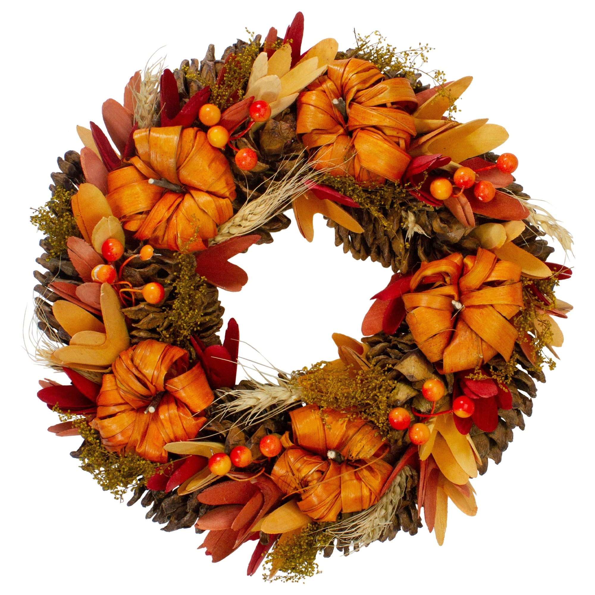 Brown And Orange Fall Wreath With Pumpkins And Berries 13 Unlit