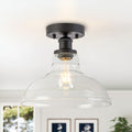 11 Farmhouse Modern Matte Black British Hat Dome Design Semi Flush Mount Ceiling Light With Clear Glass Shade