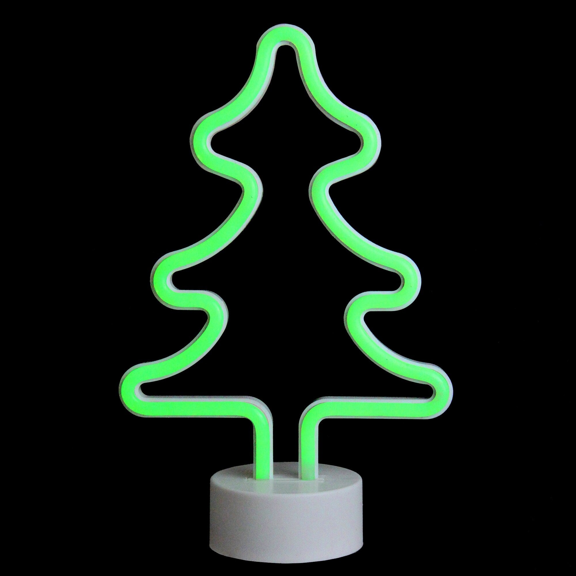 11 Battery Operated Neon Style Led Green Christmas Tree Table Light