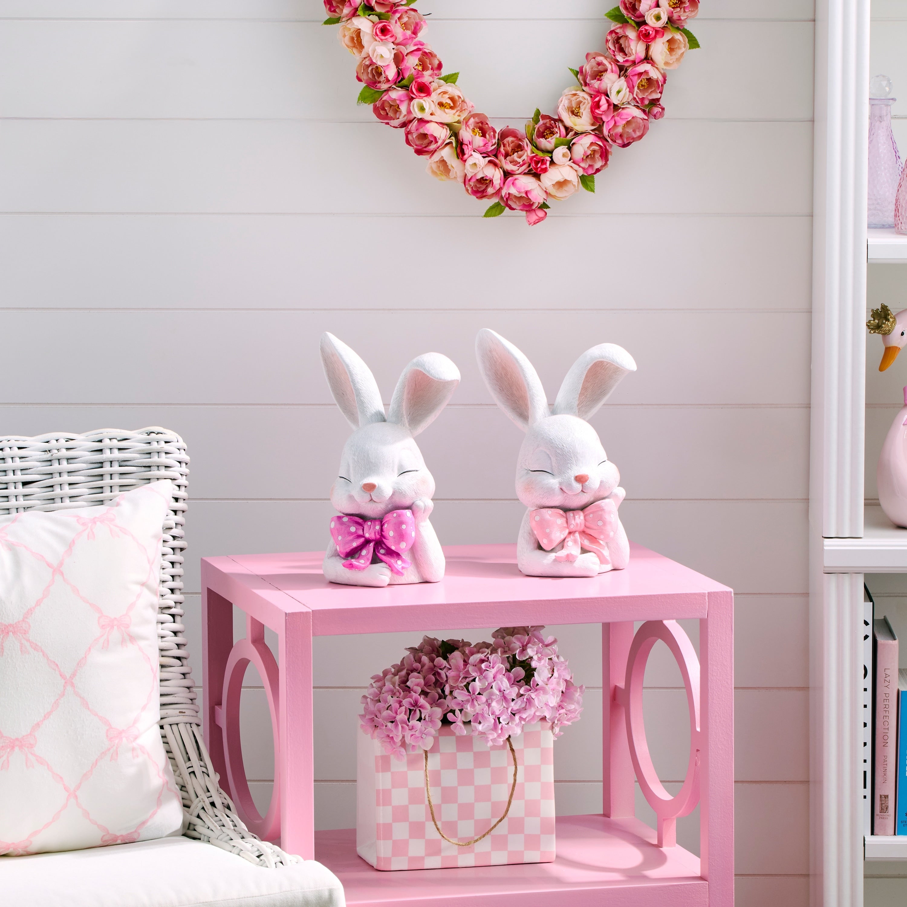11 Resin Bunny With Polka Dot Bowtie Set Of 2