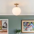 11 Mid Century Modern Semi Flush Mount With Opal Glass Globe