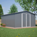 11X13Ft Metal Storage Shed With Reinforced Floor Frame Large 140.5 Ft Outdoor Garden Tool House Lockable Doors 4 Air Vents