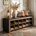 12 Compartments Farmhouse Entryway Shoe Storage Cubby Bench