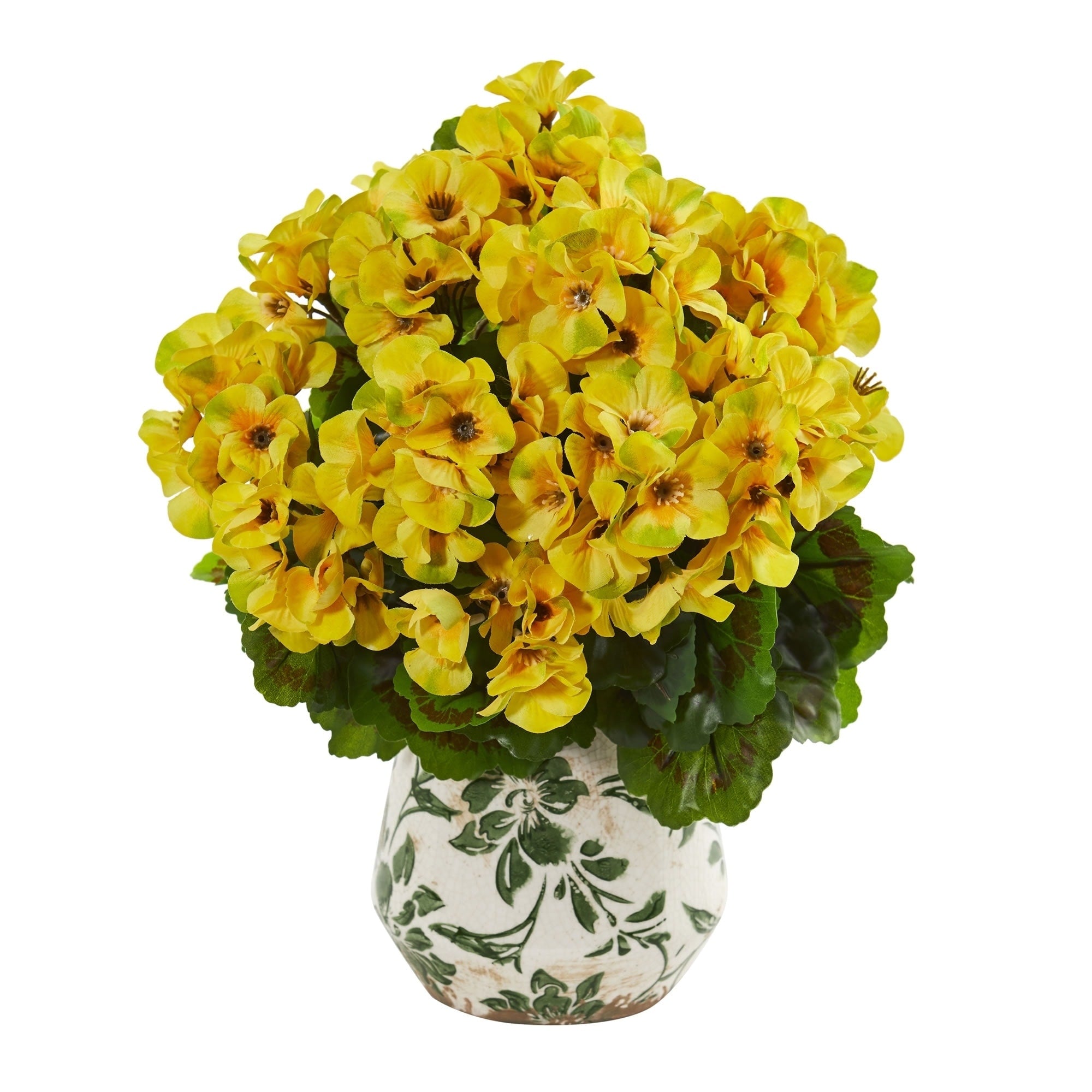 Nearly Natural Artificial Geranium 12 Inch Uv Resistant Indoor Outdoor Plant In Ceramic Vase