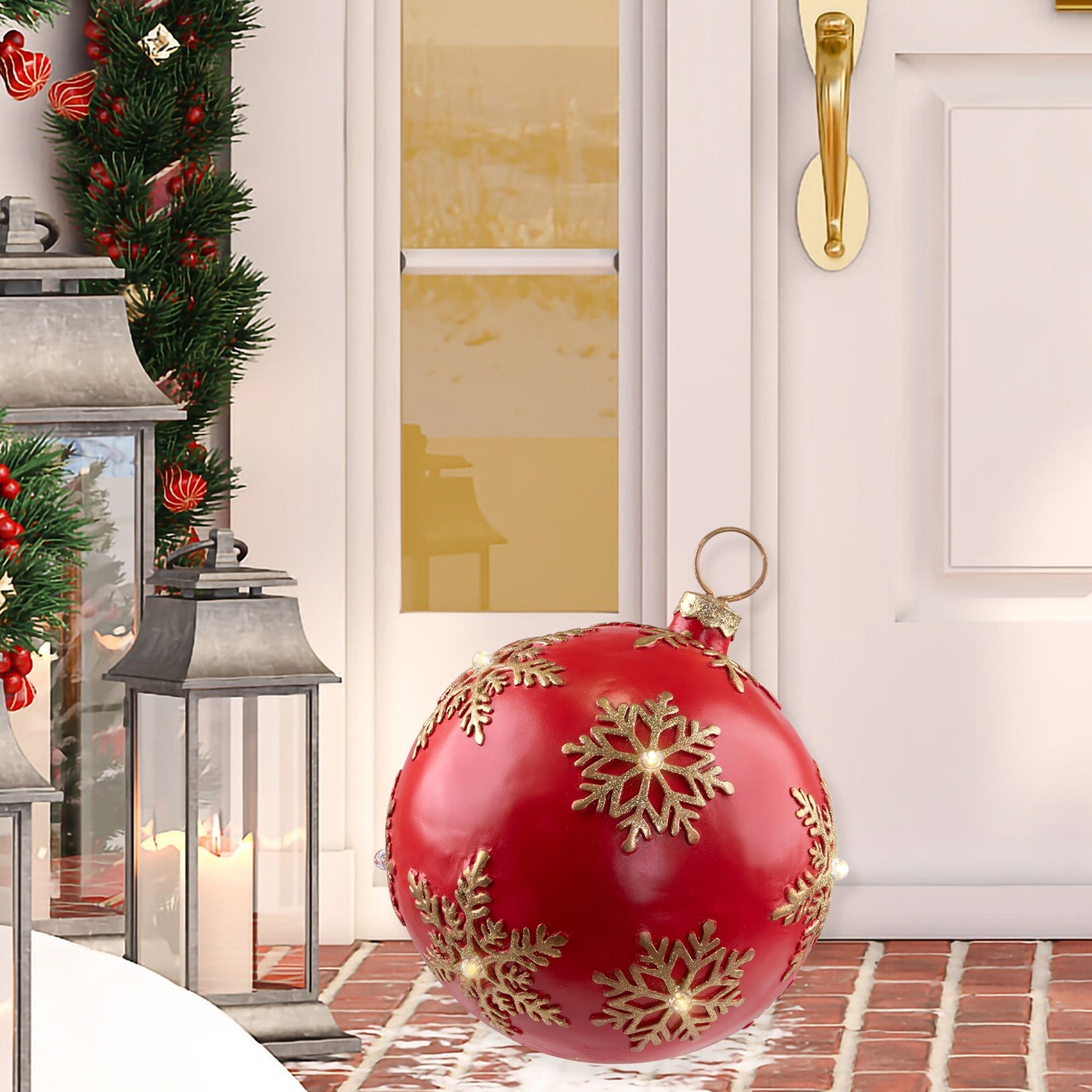 12 Inch Red And Gold Large Christmas Ball Ornament Tabletop Led Decoration