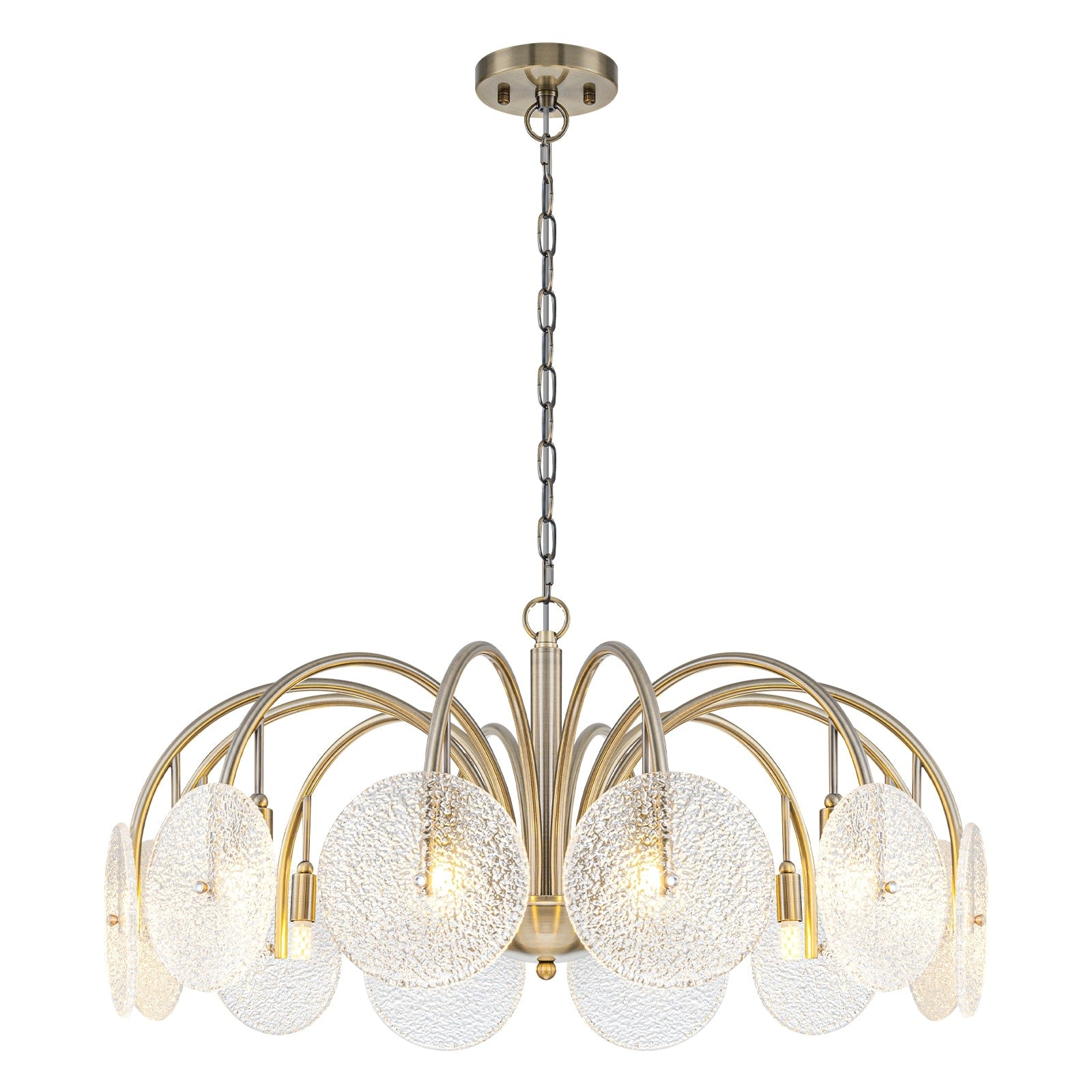 12 Light Antique Bronze Chandelier Frosted Ice Textured Glass Shades Dia.27.56 In