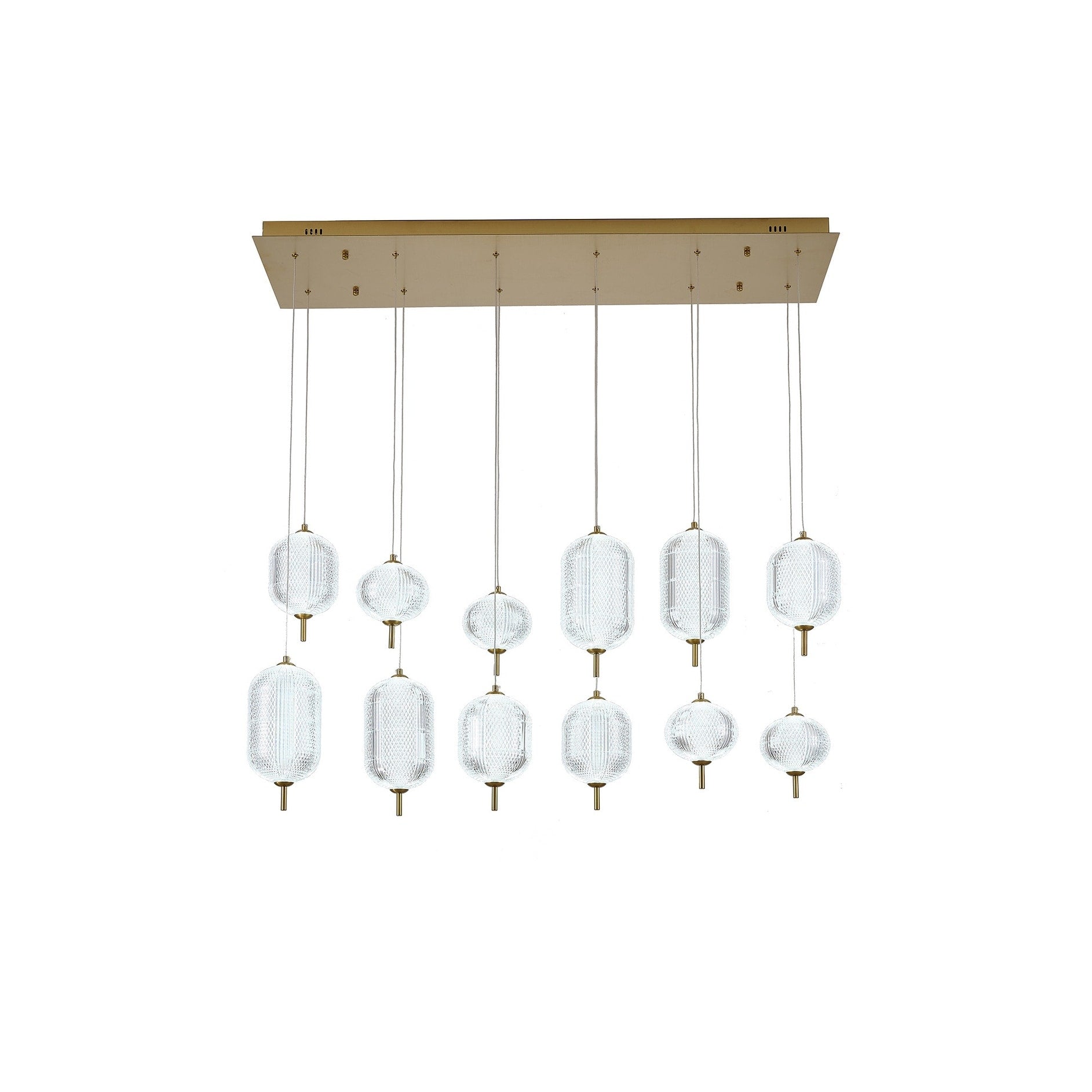 12 Light Satin Brass Led Chandelier With Pc Shades