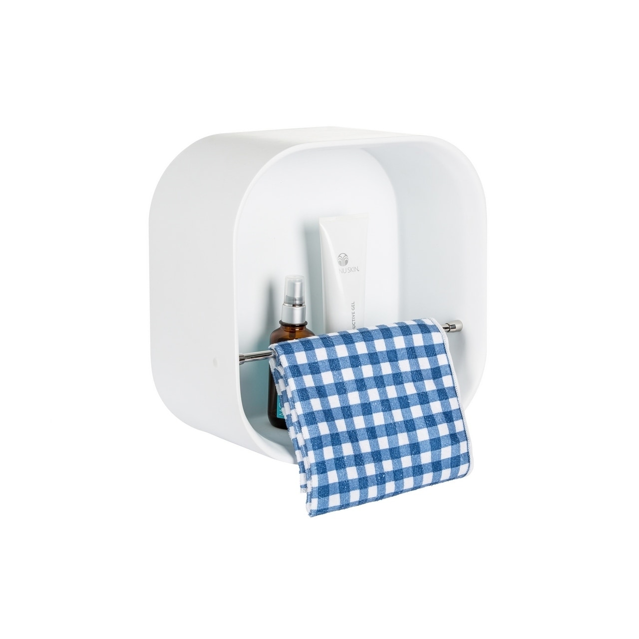12 Stone Resin Solid Surface Matte White Finish Bathroomwall Shelf With Towel Rack