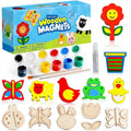 12 Wooden Magnet Painting Kit For Kids Multicolor