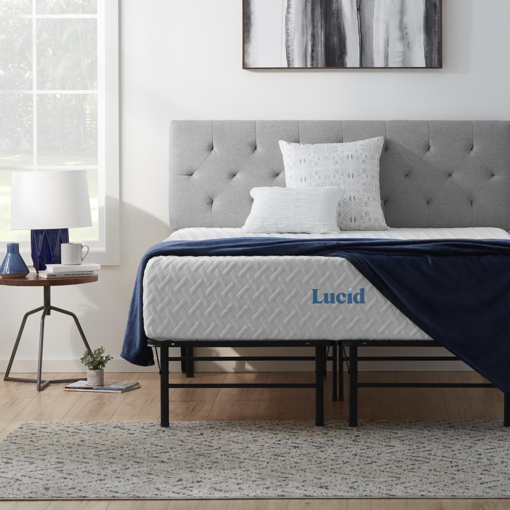 Lucid Comfort Collection 12 Surecool Queen Size Gel Memory Foam Mattress With Platform Frame