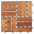 12 Slat Basket Weave Teak Wood Interlocking Tile Set Pack Of 10
