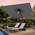 12 X 9 Ft Outdoor Patio Cantilever Umbrella With Solar Lights Double Canopy 360 Rotation Tilt With Base