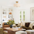12.5 Inch Mount Flush Light Fabric Metal Bedroom Light Gold Flush Mount Light N A