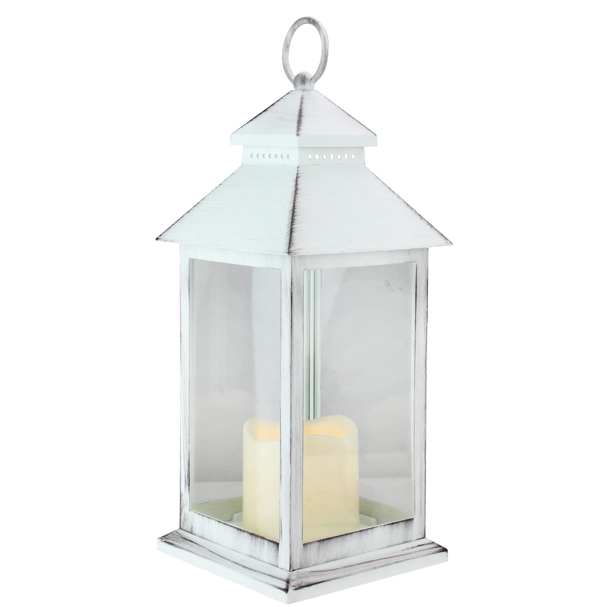 12.5 Black Brushed White Candle Lantern With Flameless Led Candle