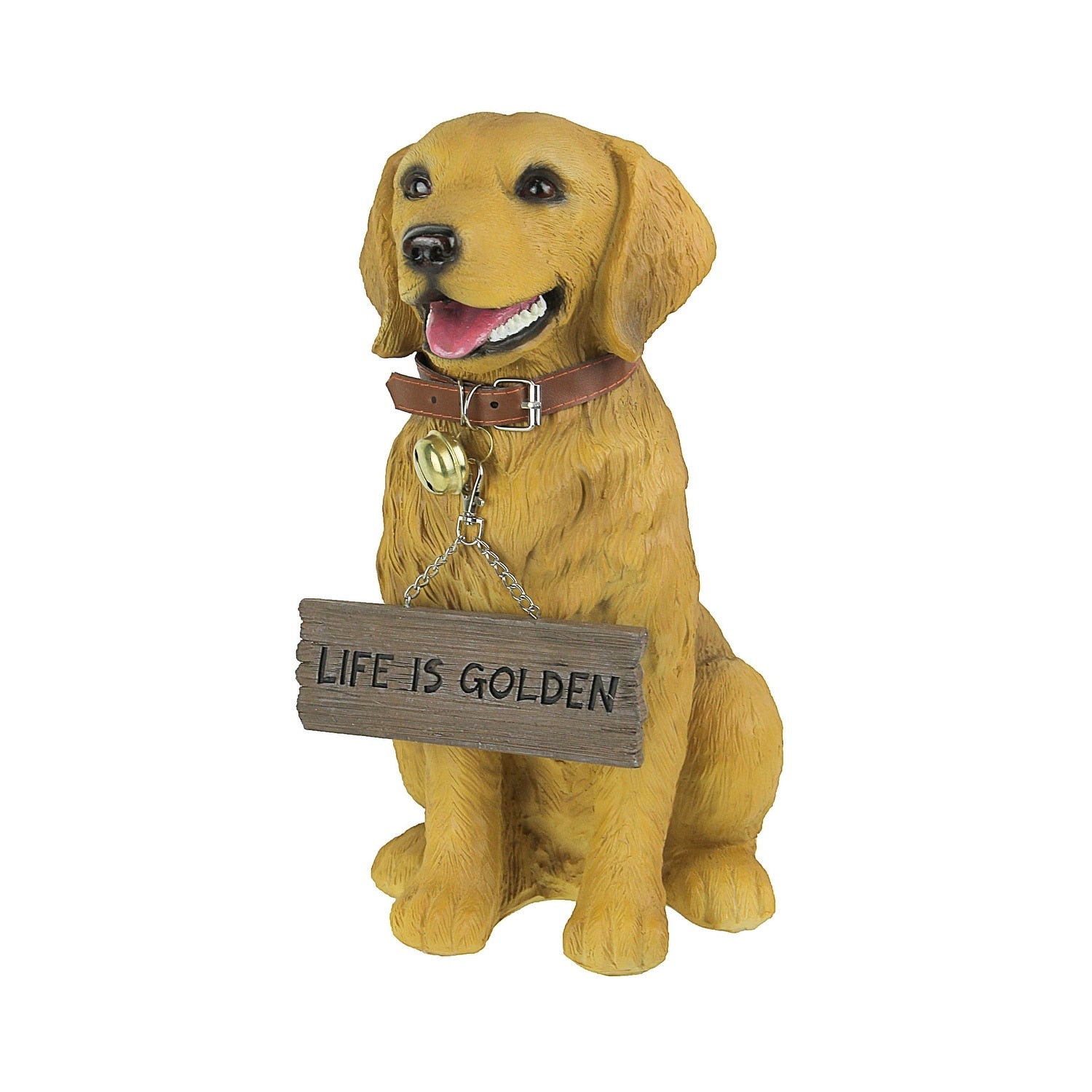 12.75 Inch Tall Harley The Golden Retriever Dog Realistic Lifelike Statue With Reversible Sign 12.75 X 11.75 X 6.75 Inches