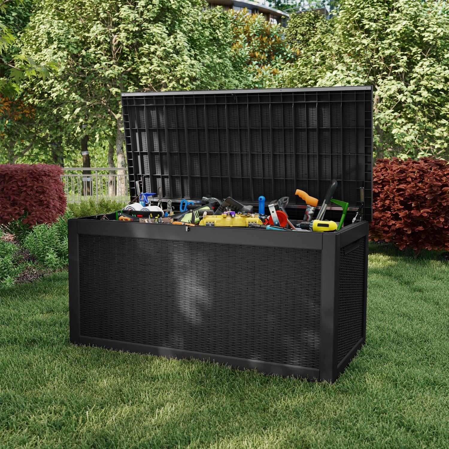Deck Box Outdoor Storage Extra Large Waterproof Resin Storage Box Lockable Patio Cushion Storage For Backyard Garden Pool