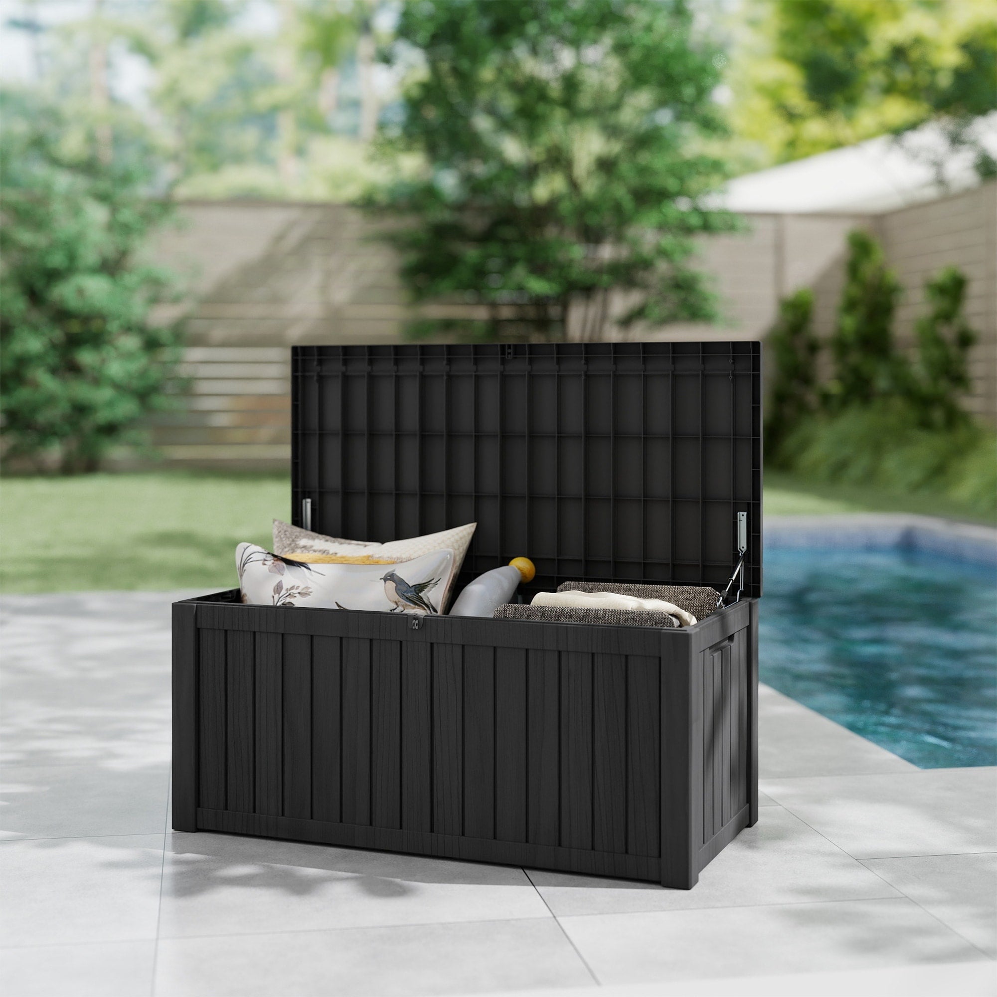 Deck Box Outdoor Storage Waterproof Resin Patio Storage Box With Lockable Lid Outdoor Cushion Storage For Patio Garden Pool