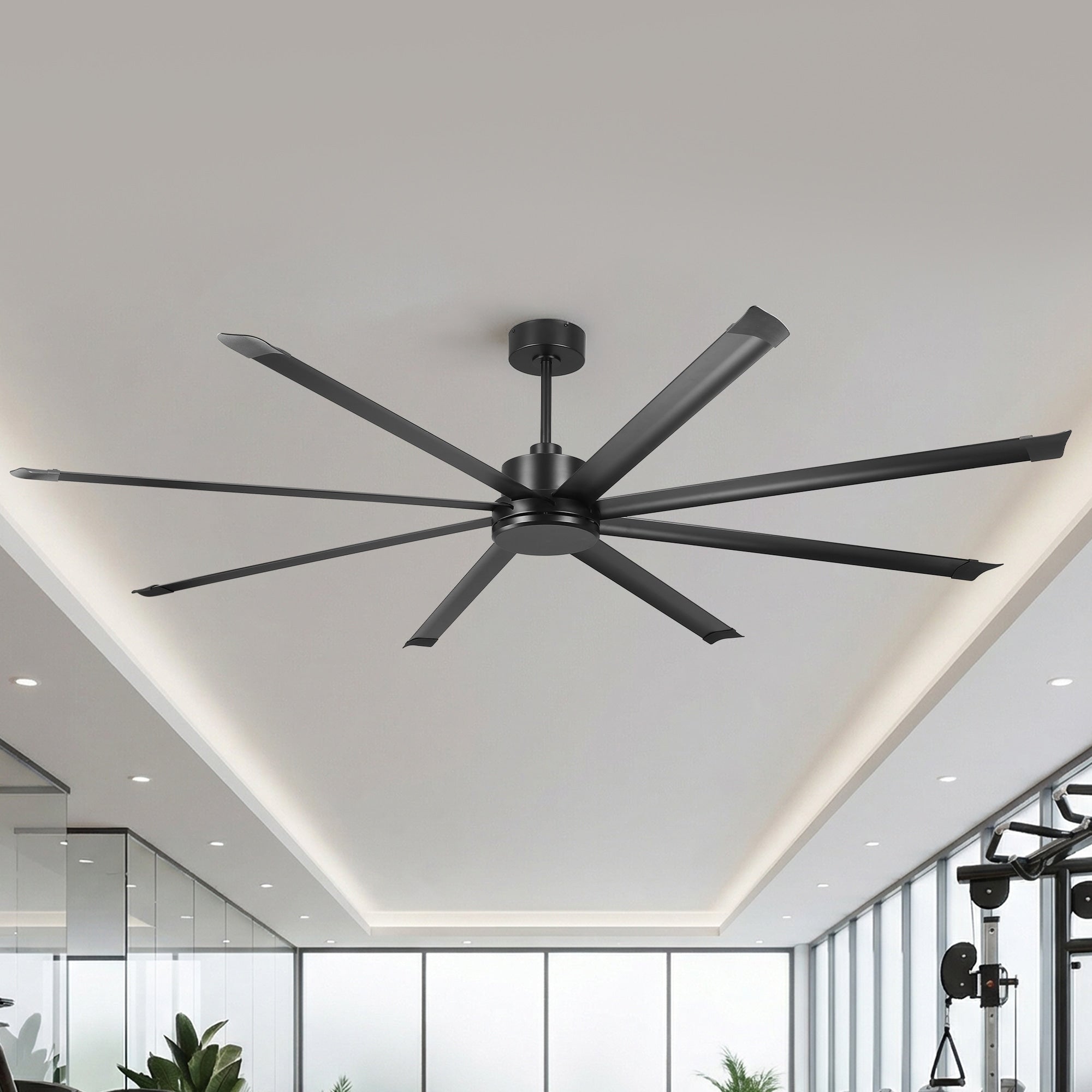 120 Inch Black Industrial Extra Large Commercial Hvls Ceiling Fan With 8 Aluminum Blades And Remote Control 120 W X 23.62 H