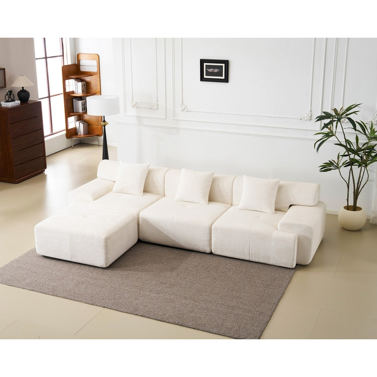 120.47 Modular Corduroy Boneless Sectional Sofa With Movable Ottoman