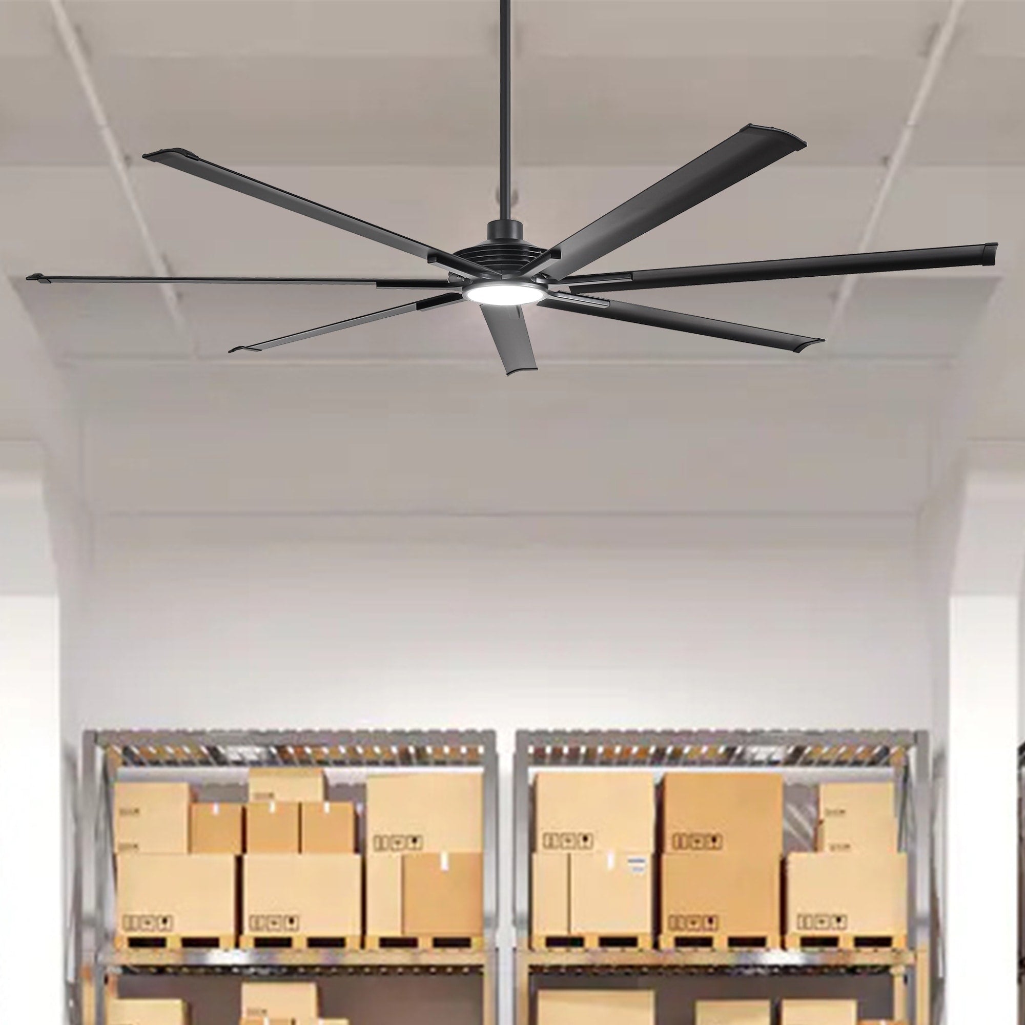 120 Industrial Black Large Hvls Ceiling Fan With Dimmable Led Light And Remote