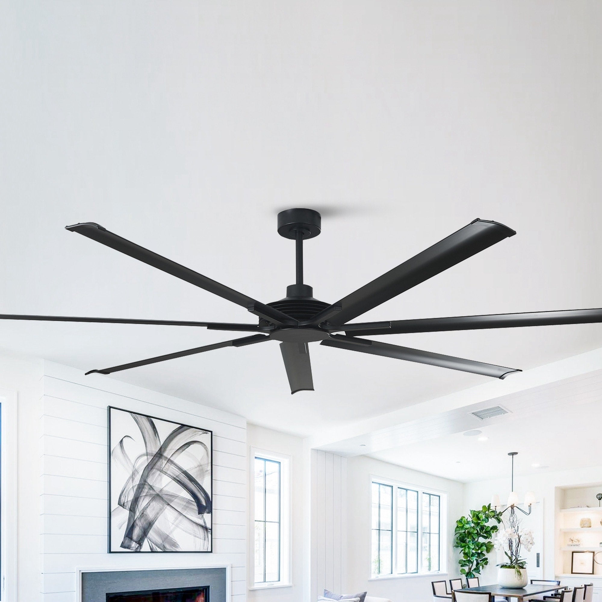 120 Industrial Black Large Hvls Ceiling Fan With Remote For Garage Workshop