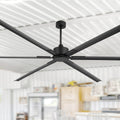 120In Industrial Ceiling Fan With Remote Reversible Dc Motor 6 Speed Breeze Mode Black Finish 120 Inch