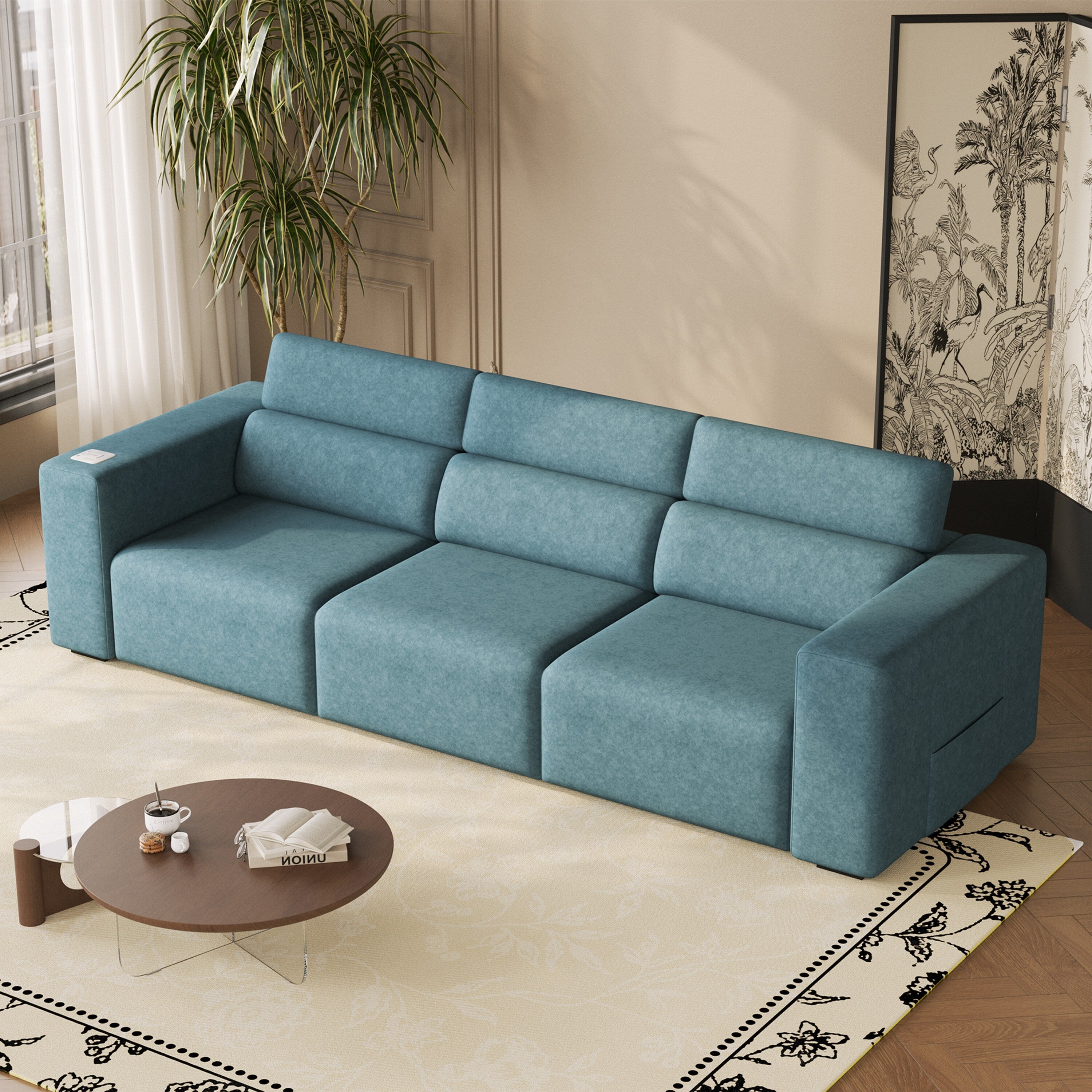 124 In Convertible Power Recliner Sleeper Sofa With Adjustable Headrests
