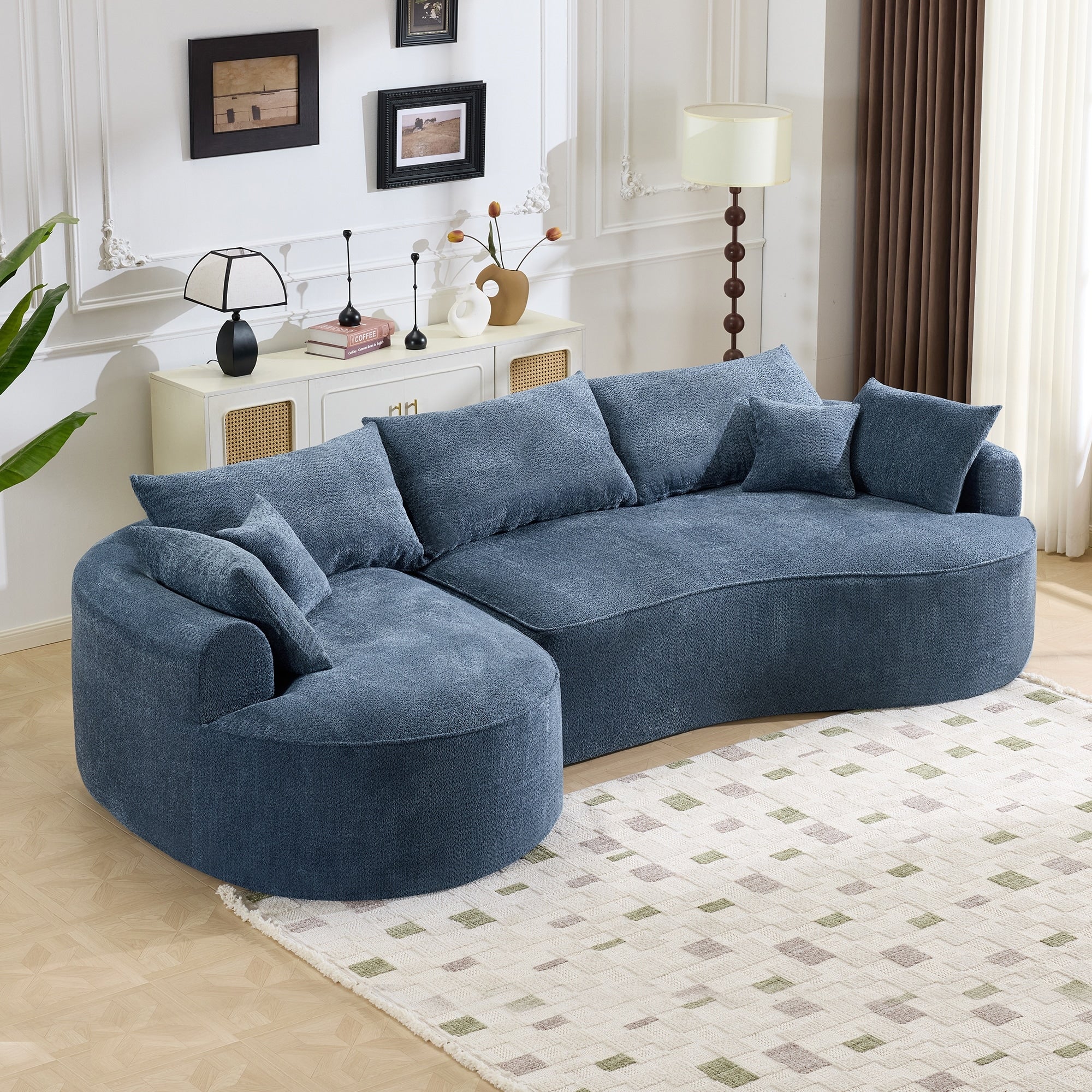 124.5 Inch Modern Compressed Boneless Sofa Comes With 3 Back Pillows And 4 Throw Pillows