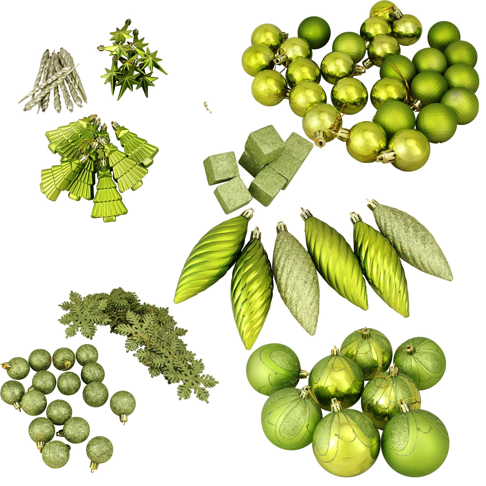 125 Piece Club Pack Of Shatterproof Tropical Green Kiwi Christmas Ornaments