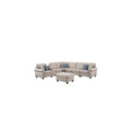 125.25 In.W Square Arm 14 Piece Faux Leather L Shaped Cup Holder Storage Usb Port Convertible Sectional Sofa In Beige