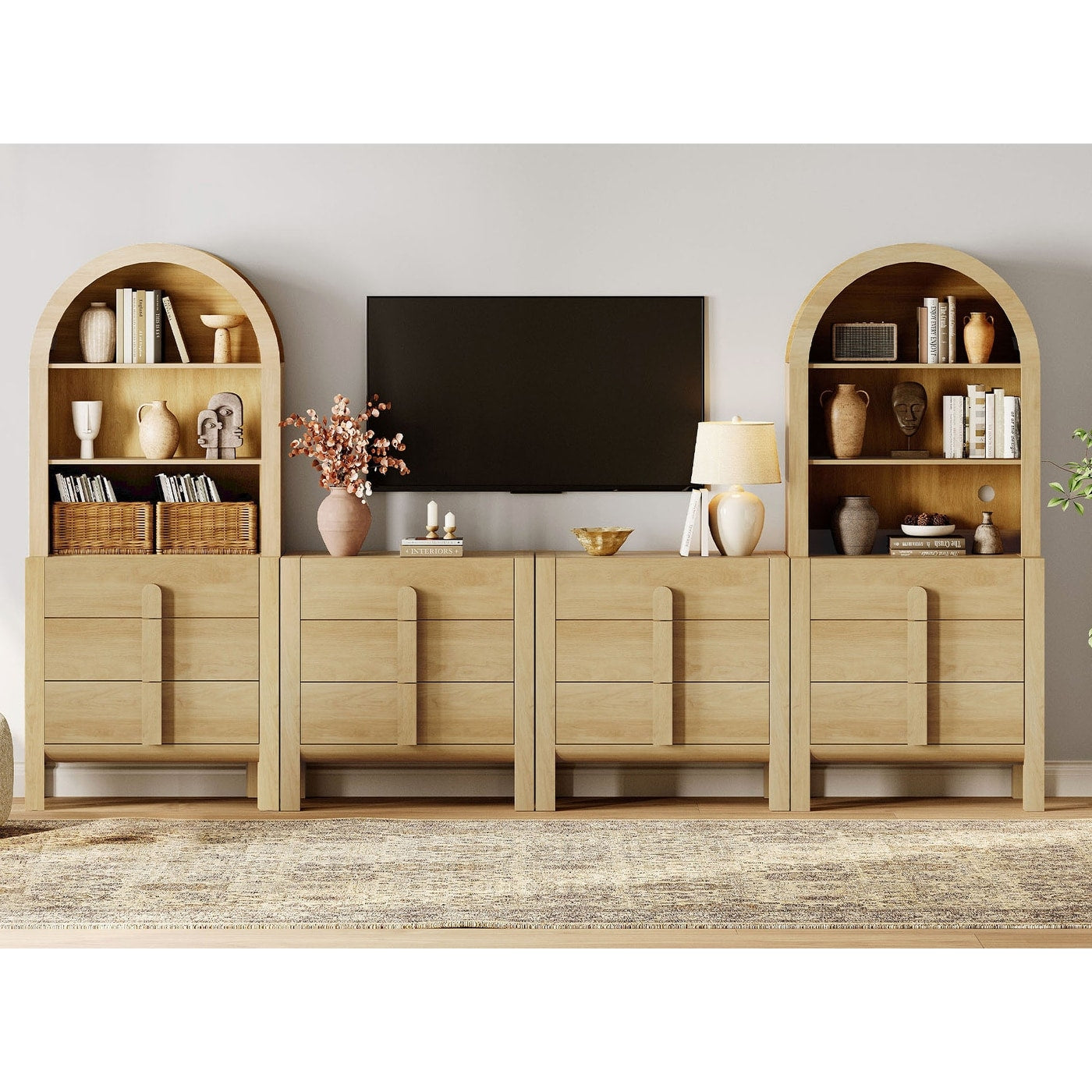 126 Mid Century Modern Tv Stand With Bookshelves For Tvs Up To 70 Large Entertainment Center With 12 Drawers